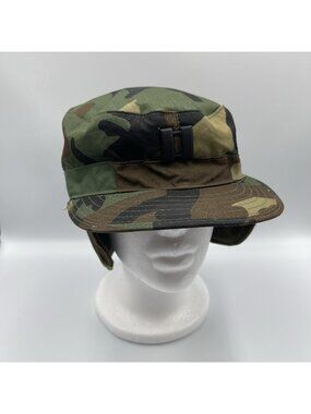 Vintage US Army Original Flap Cap 7 1/2 Woodland Camo BDU Patrol Field